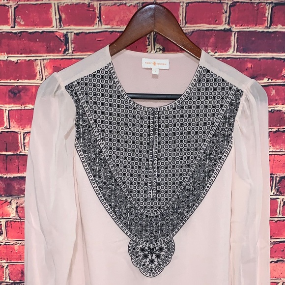Tory Burch | Embellished 100% Silk Chiffon Blouse